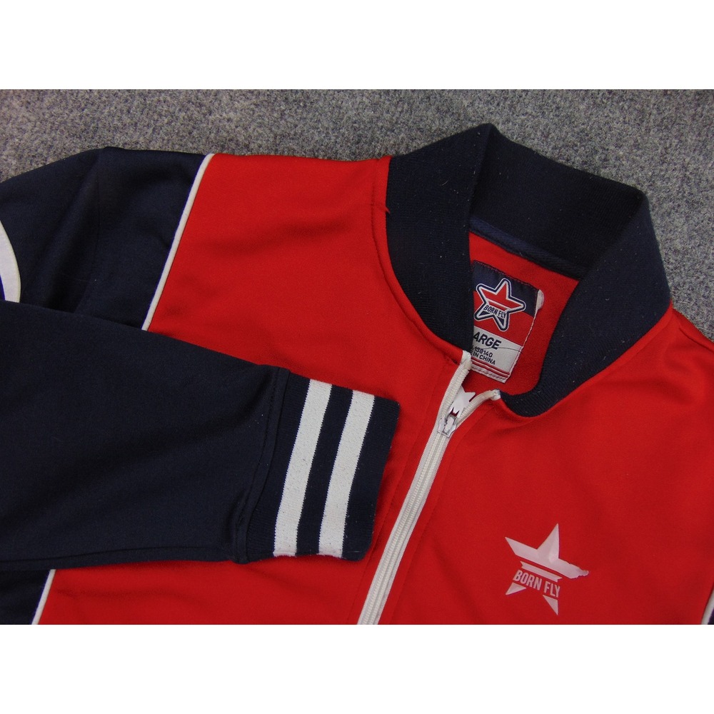 Born Fly Track‎ Jacket Mens Large Red Navy Blue Star Logo Full Zip Streetwear